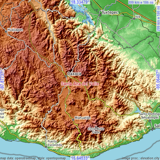 Topographic map of Santa Ana del Valle