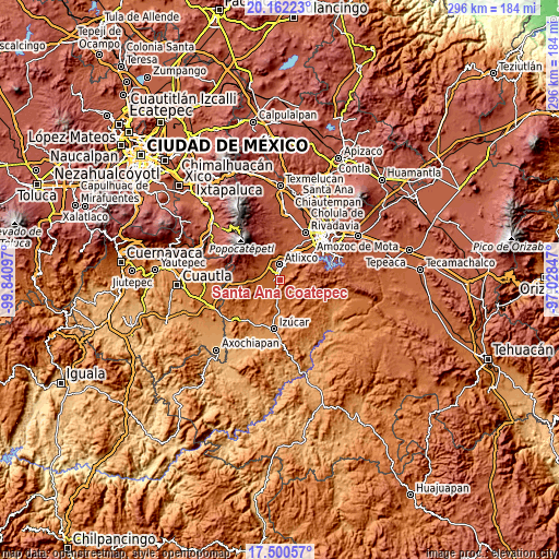 Topographic map of Santa Ana Coatepec