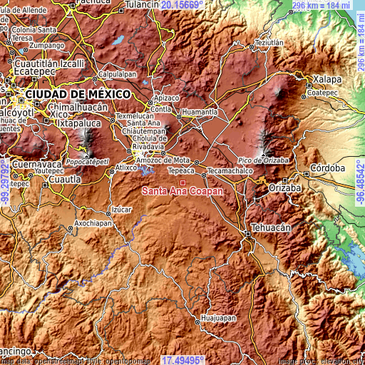 Topographic map of Santa Ana Coapan