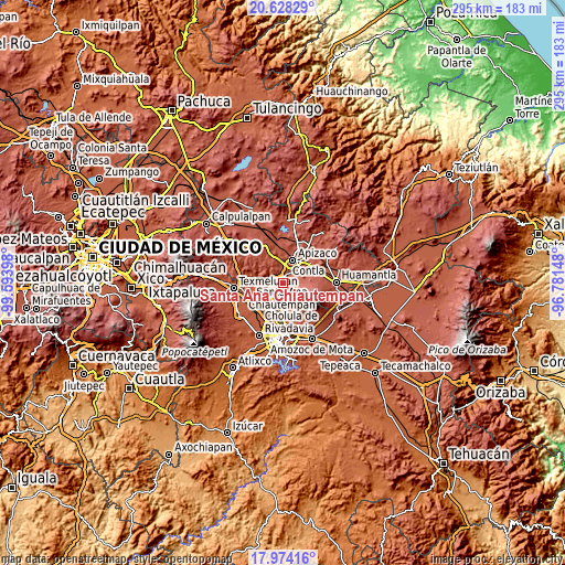 Topographic map of Santa Ana Chiautempan