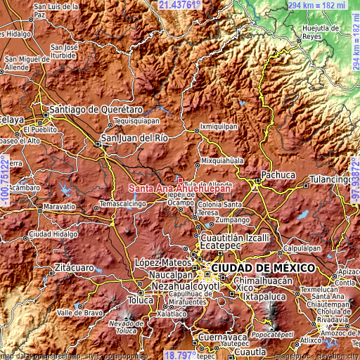 Topographic map of Santa Ana Ahuehuepan