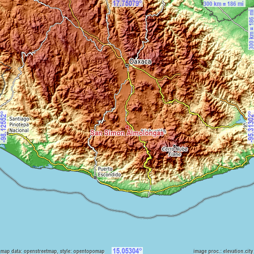 Topographic map of San Simón Almolongas