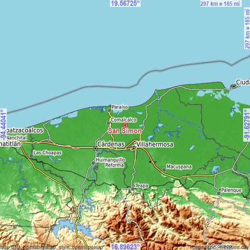 Topographic map of San Simón