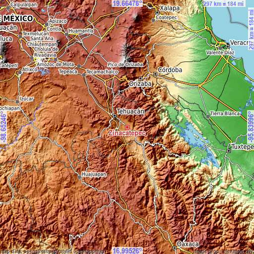 Topographic map of Zinacatepec