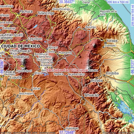 Topographic map of San Sebastián Villanueva