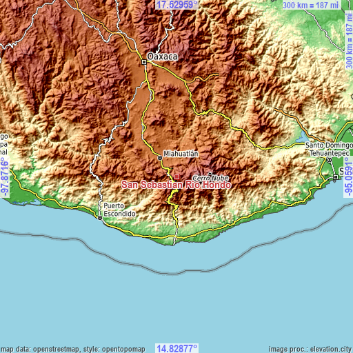 Topographic map of San Sebastián Río Hondo