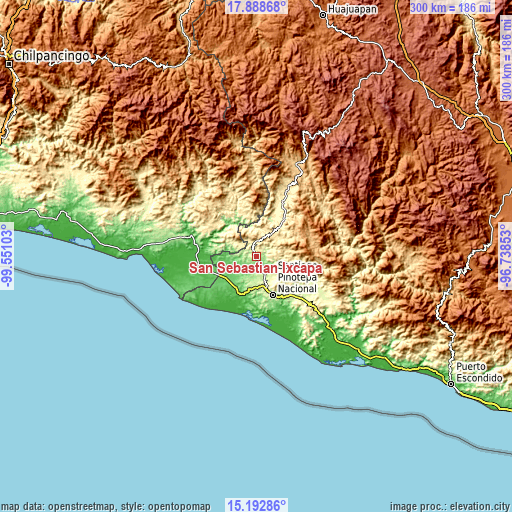 Topographic map of San Sebastián Ixcapa