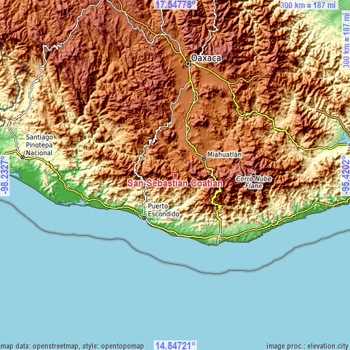 Topographic map of San Sebastián Coatlán