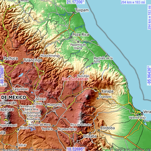 Topographic map of San Sebastián