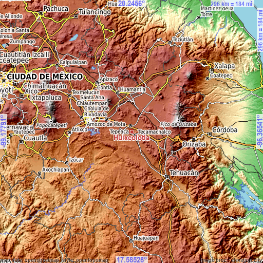 Topographic map of Huixcolotla