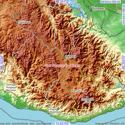 Topographic map of San Raymundo Jalpam