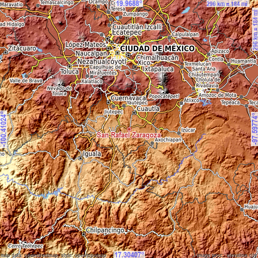 Topographic map of San Rafael Zaragoza