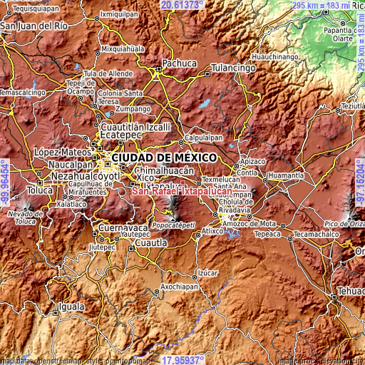 Topographic map of San Rafael Ixtapalucan