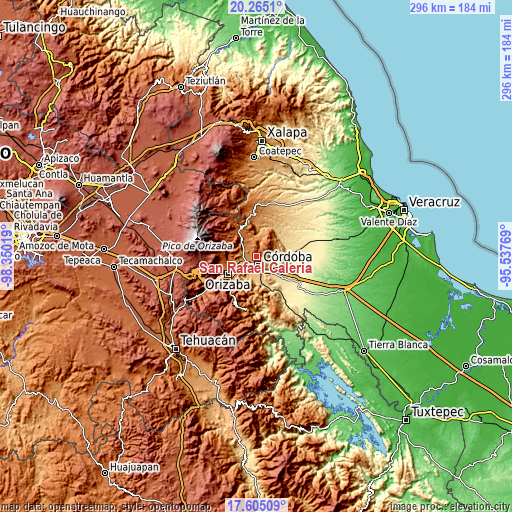 Topographic map of San Rafael Calería