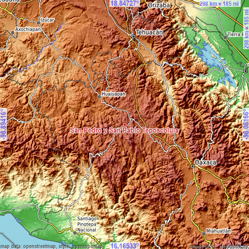 Topographic map of San Pedro y San Pablo Teposcolula