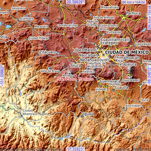 Topographic map of San Pedro Tlanixco