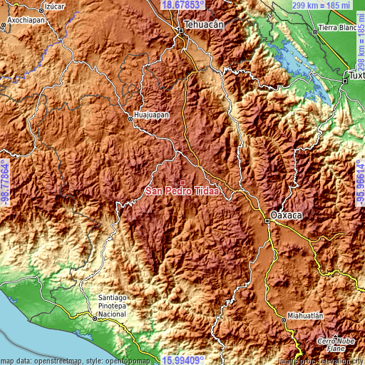 Topographic map of San Pedro Tidaá