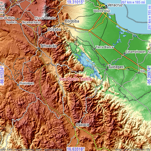 Topographic map of San Pedro Teutila