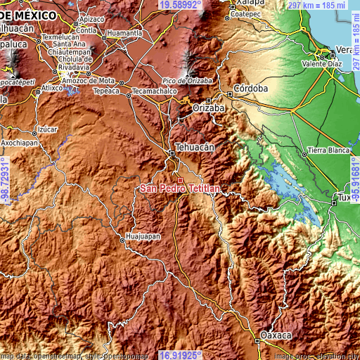 Topographic map of San Pedro Tetitlán