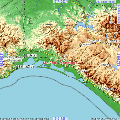 Topographic map of San Pedro Tapanatepec