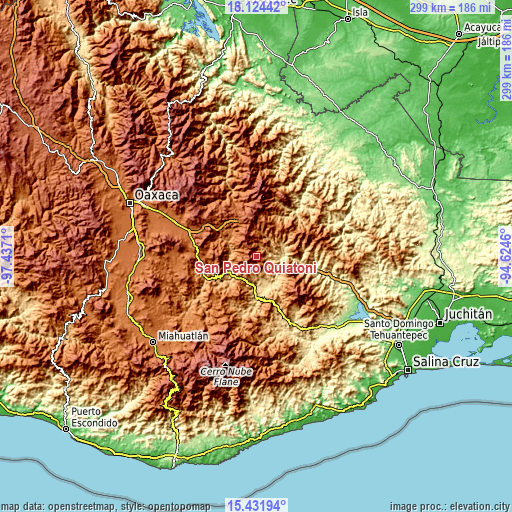 Topographic map of San Pedro Quiatoni