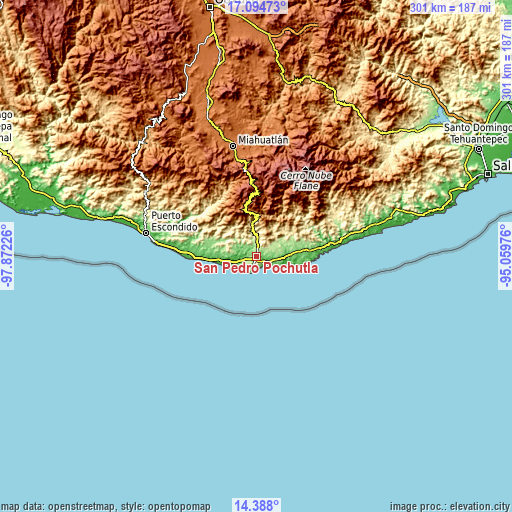 Topographic map of San Pedro Pochutla