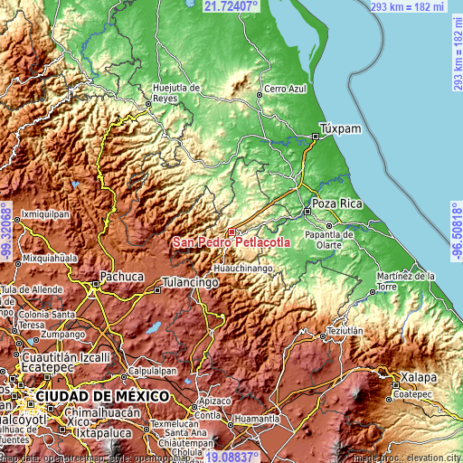 Topographic map of San Pedro Petlacotla