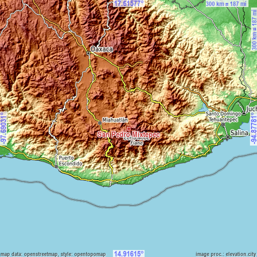 Topographic map of San Pedro Mixtepec