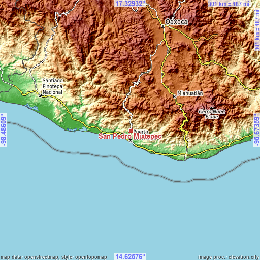 Topographic map of San Pedro Mixtepec