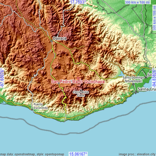 Topographic map of San Pedro Mártir Quiechapa