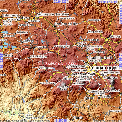 Topographic map of San Pedro Los Baños