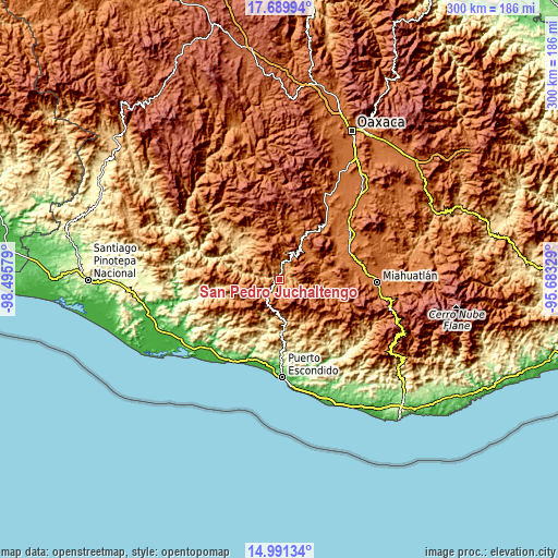 Topographic map of San Pedro Juchaltengo