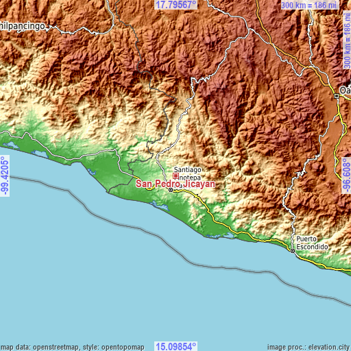 Topographic map of San Pedro Jicayán