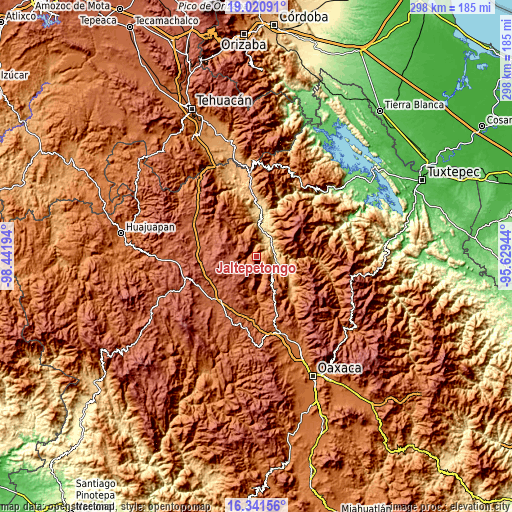 Topographic map of Jaltepetongo