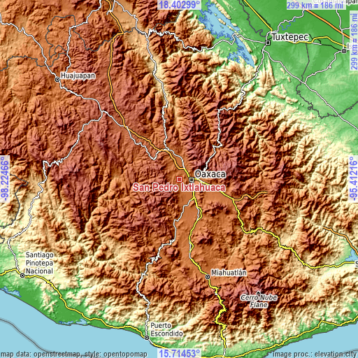 Topographic map of San Pedro Ixtlahuaca