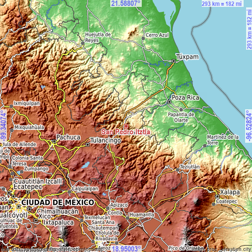 Topographic map of San Pedro Itztla