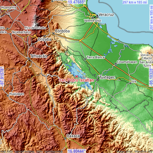 Topographic map of San Pedro Ixcatlán