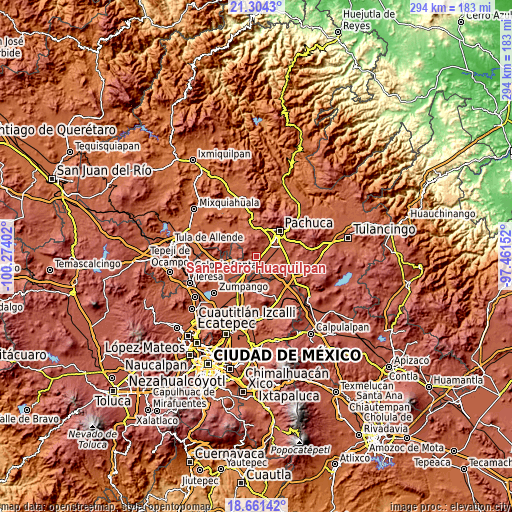 Topographic map of San Pedro Huaquilpan