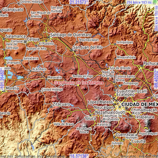 Topographic map of San Pedro de los Metates