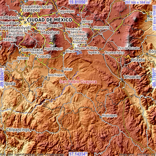 Topographic map of San Pedro Cuayuca