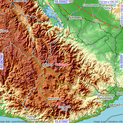 Topographic map of Cajonos