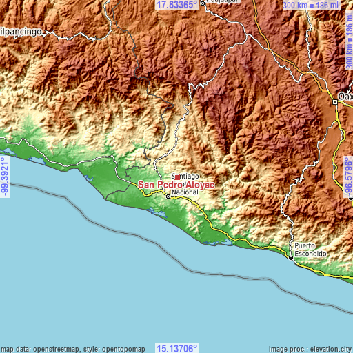 Topographic map of San Pedro Atoyac