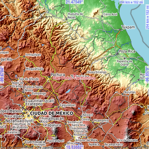 Topographic map of San Pedro Tlachichilco