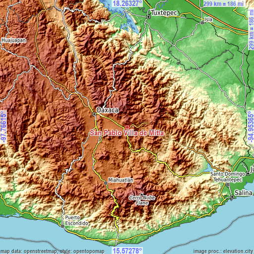 Topographic map of San Pablo Villa de Mitla