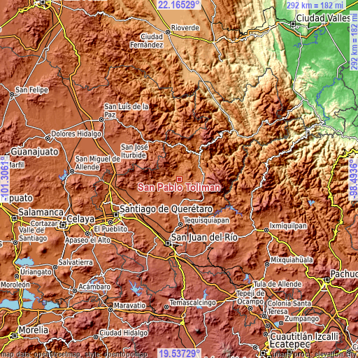 Topographic map of San Pablo Tolimán