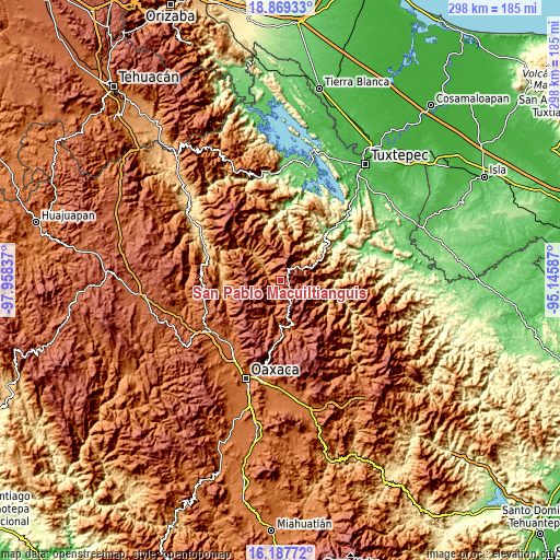 Topographic map of San Pablo Macuiltianguis