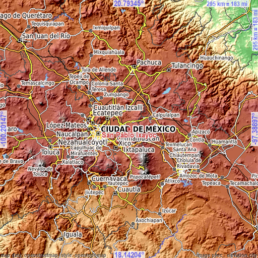 Topographic map of San Pablo Ixayoc