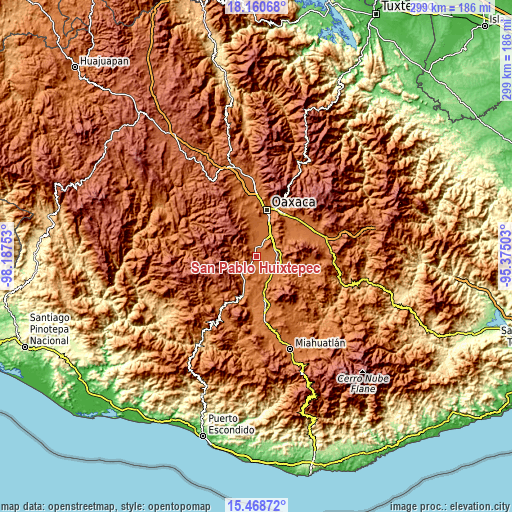 Topographic map of San Pablo Huixtepec