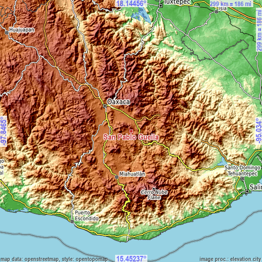 Topographic map of San Pablo Güilá