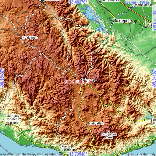 Topographic map of San Pablo Etla